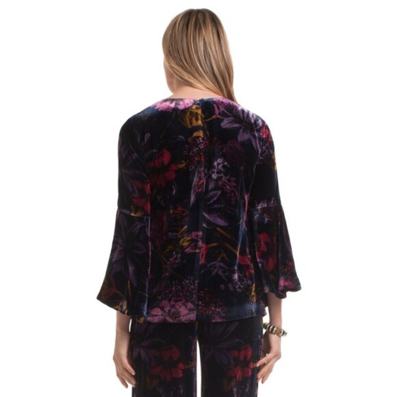 💕TRINA TURK💕 Astral Top ~ Velvet Abstract Floral Long Sleeve Bell Sleeve M NWT - Picture 4 of 13